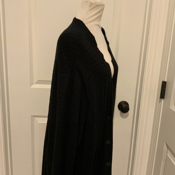 Eileen Fisher Woman Black Waffle Knit Wool Blend Long Cardigan Sweater 2X - Picture 9 of 13